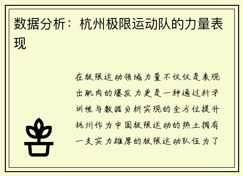 数据分析：杭州极限运动队的力量表现