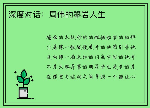 深度对话：周伟的攀岩人生