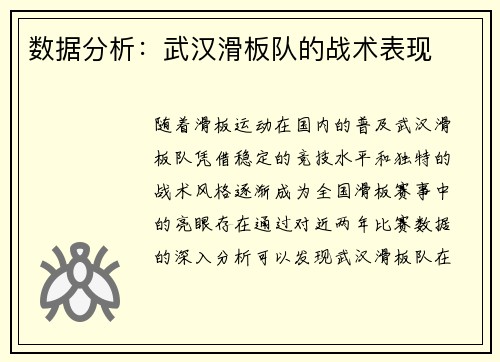 数据分析：武汉滑板队的战术表现