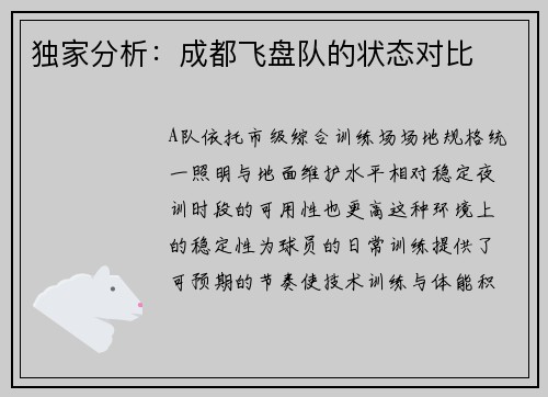 独家分析：成都飞盘队的状态对比