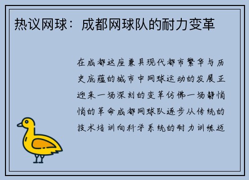 热议网球：成都网球队的耐力变革